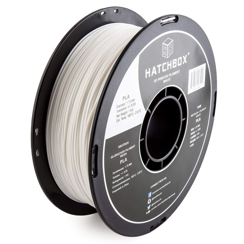 HATCHBOX 1.75mm White PLA 3D Printer Filament, 1 KG Spool, Dimensional Accuracy +/- 0.03 mm, 3D Printing Filament - Image 1